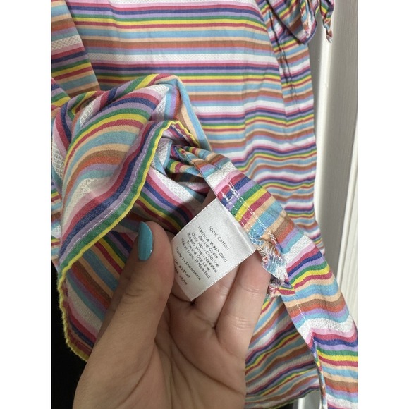 Talbots Rainbow Stripe Short Sleeve V-Neck Cold Shoulder Tied boho festival - Picture 7 of 9